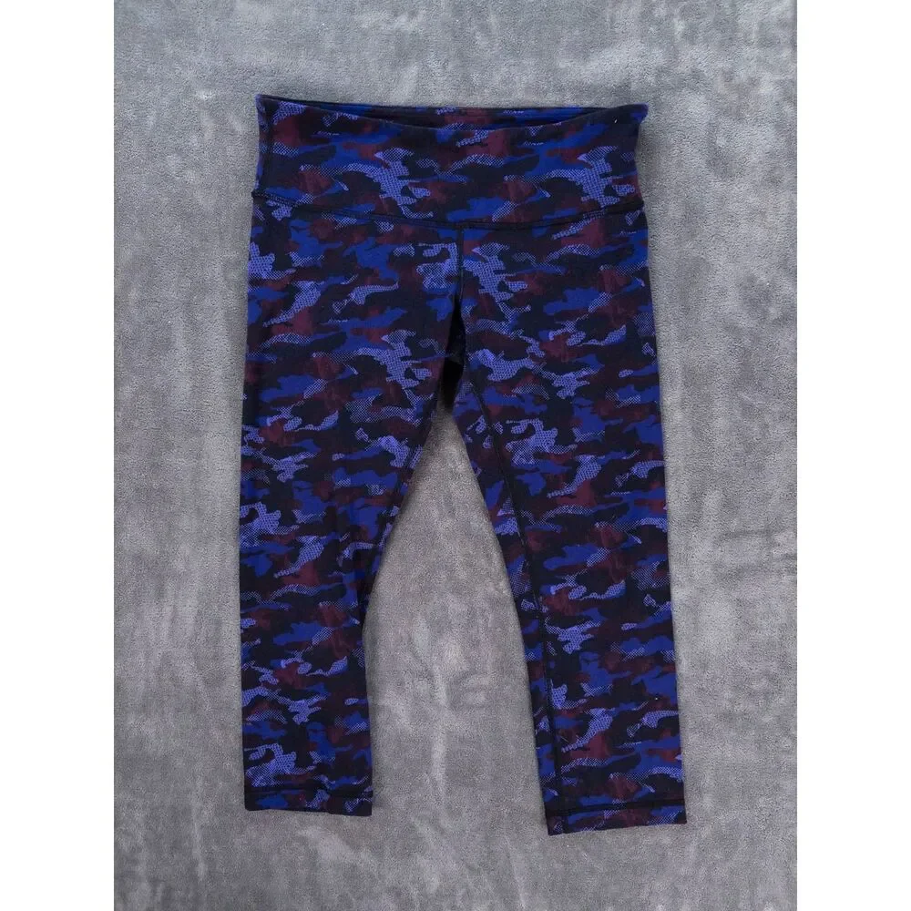 Lululemon Wunder Under Crop III Camo Blue Black Purple Leggings Size 8